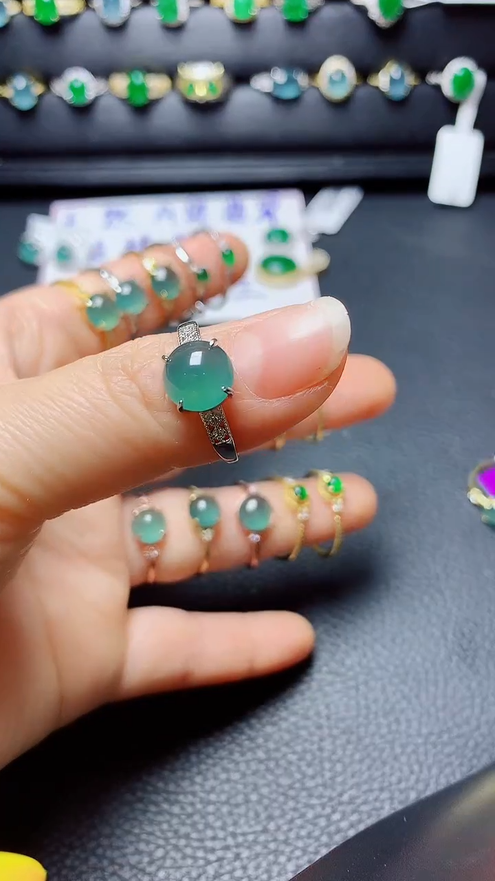 银S925镶嵌戒指翡翠  天然翡翠A货s925银镶