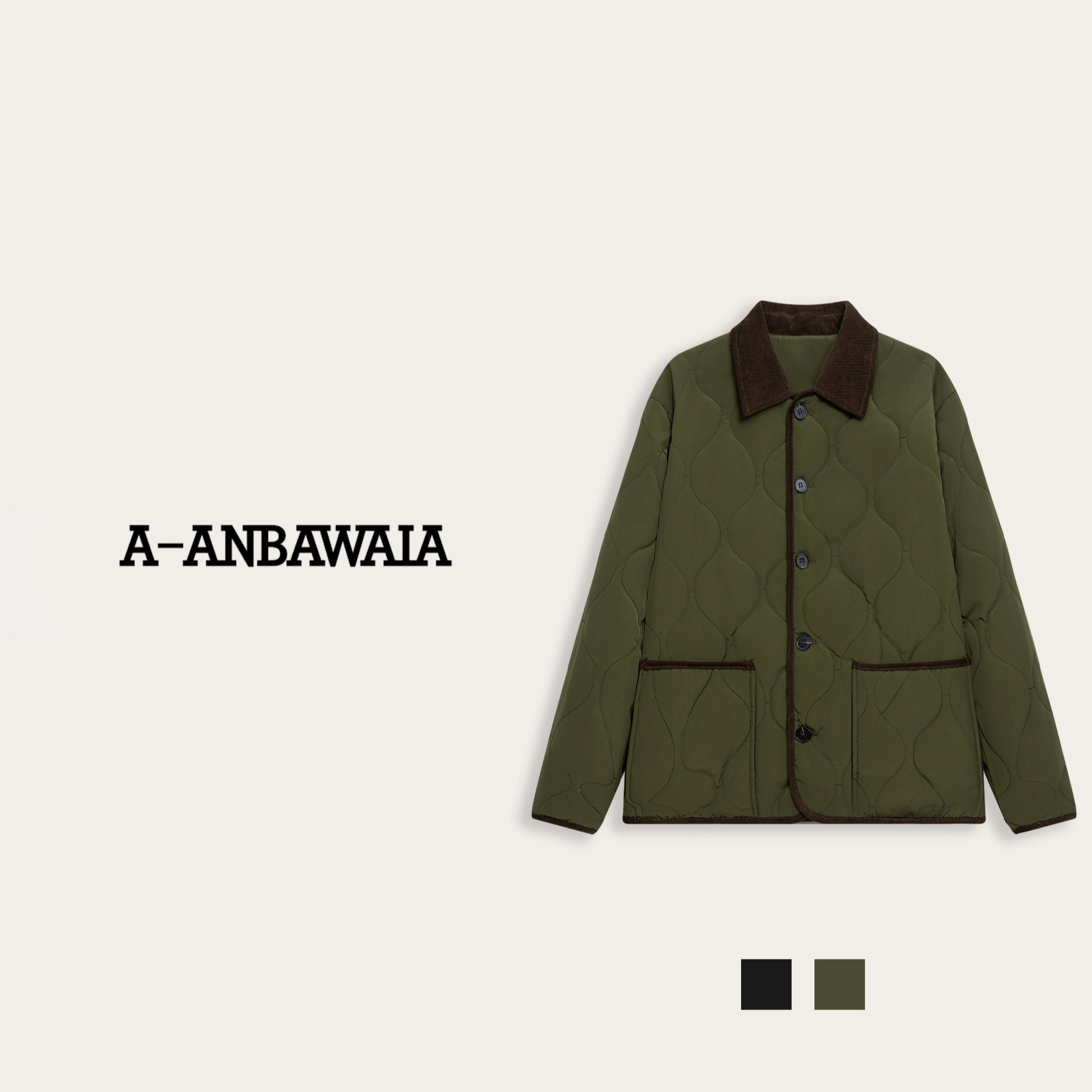 【C36106】【阿桦】秋冬新款菱形格拼接翻领时尚百搭棉服外套