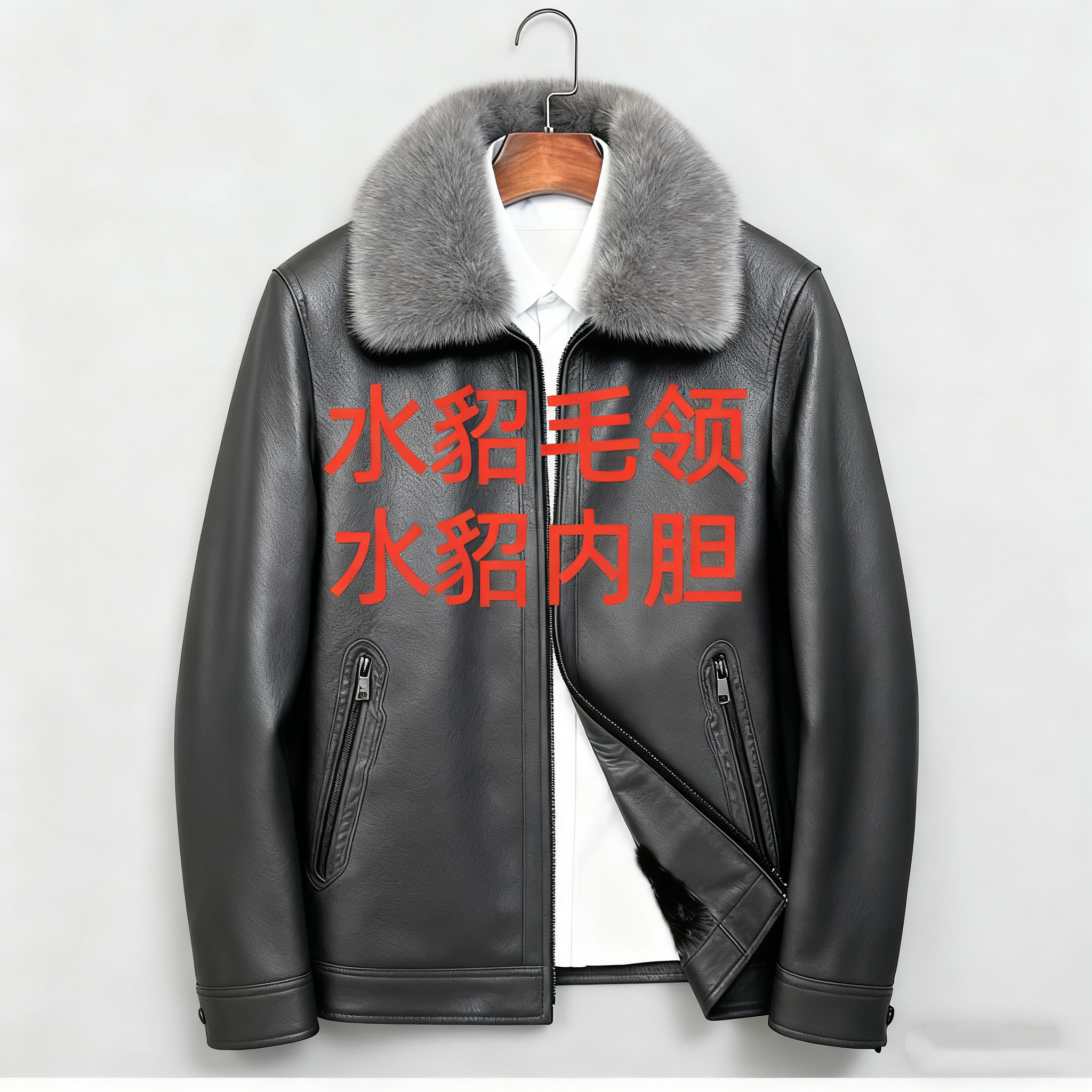 JJ-【蔚蓝牧野】-24006-2025新西兰鹿皮水貂毛领水貂内胆真皮外套