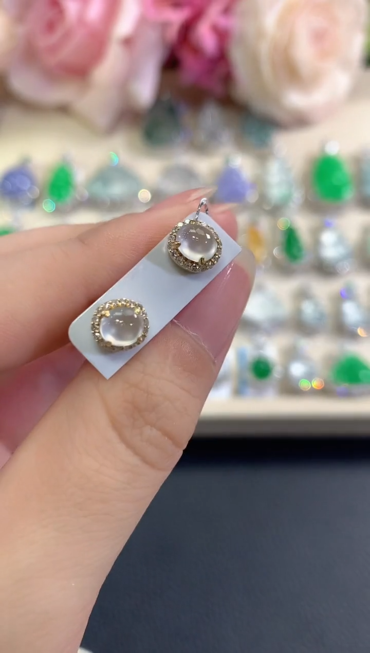 18K金镶嵌翡翠耳饰b37  