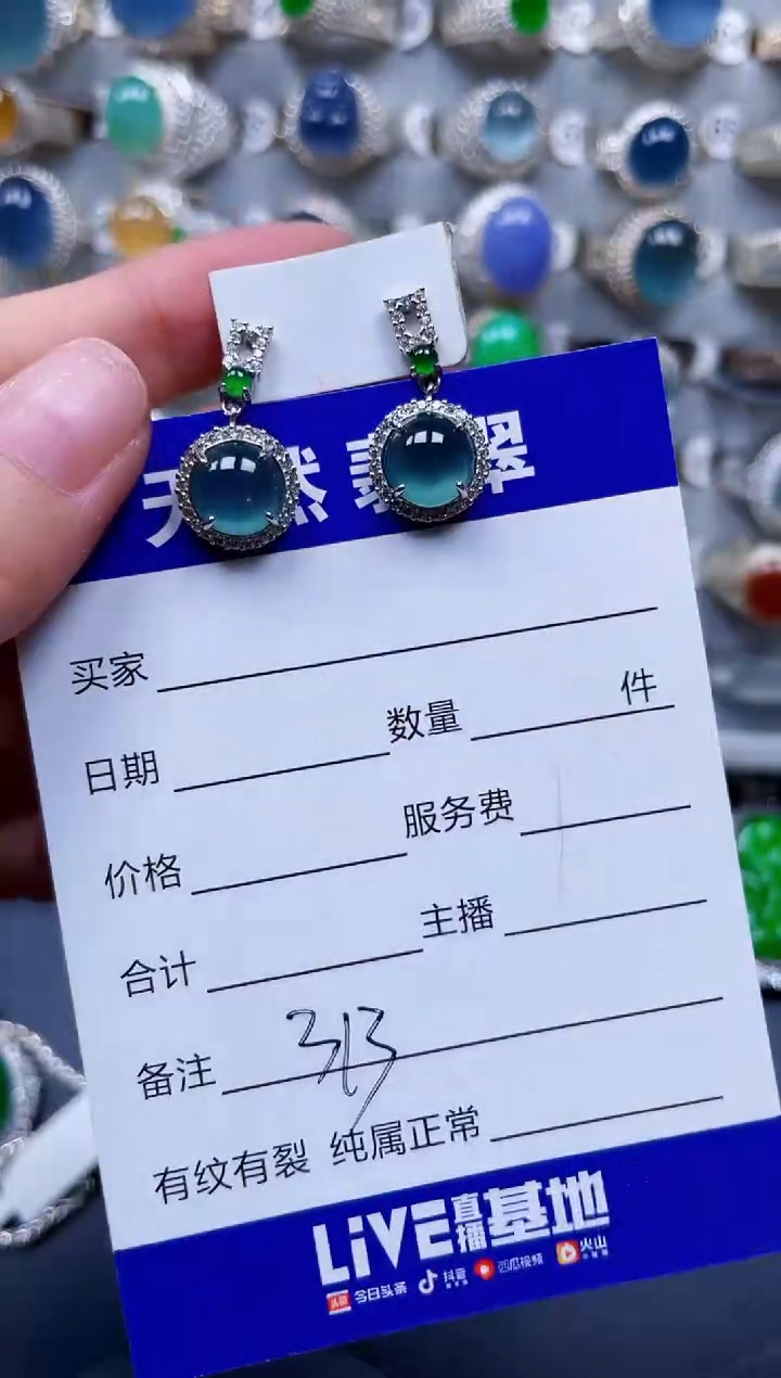 银S925镶嵌翡翠耳饰313