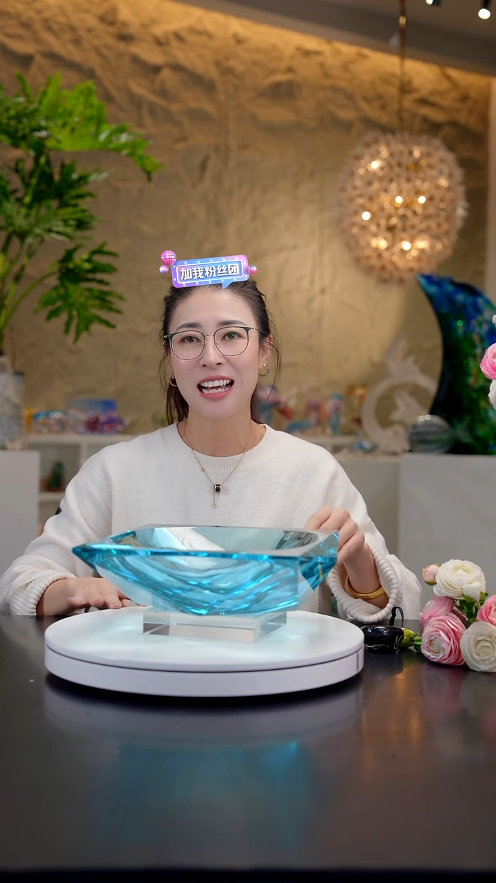 手工艺品琉璃宝石蓝方形切面果盘