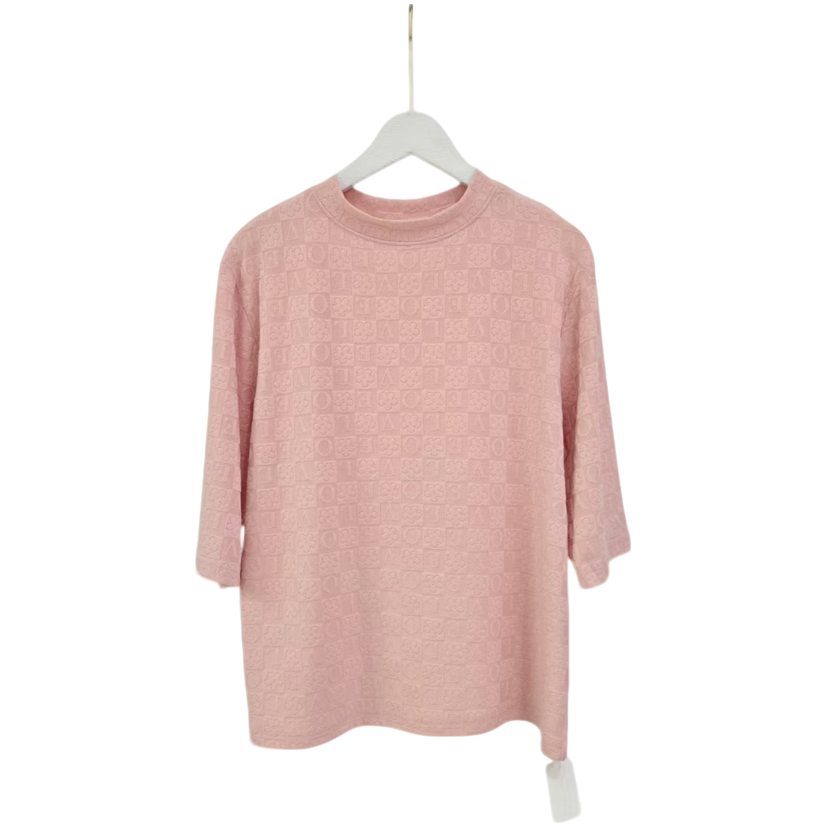 8679-经典立体LOVE提花（粉色）五分袖打底