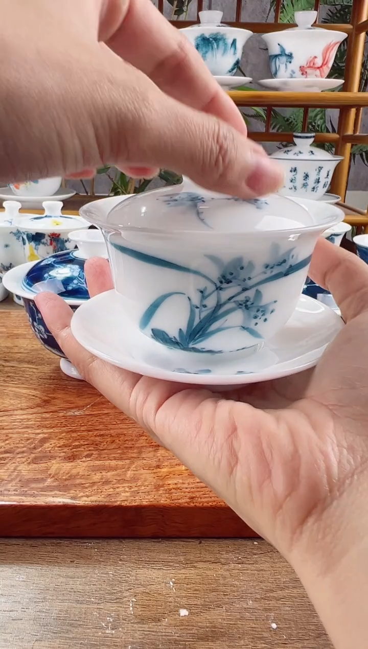 【闪购商品】微瑕高冰兰花130ml三才盖碗
