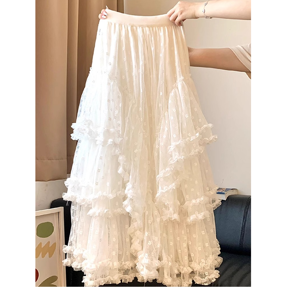 2025新款小个子miu系白色蕾丝半身裙子女春季公主蓬蓬裙蛋糕长裙