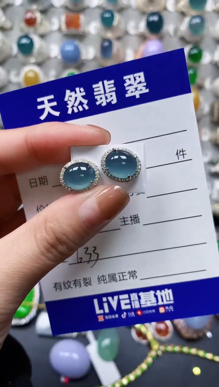 【闪购商品】翡翠耳饰银S925镶嵌0633