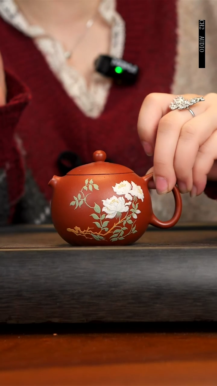 【闪购商品】紫砂茶壶朱泥西施壶山茶花