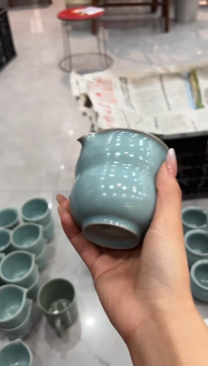 瓷片仿古天青葫芦公道杯瑕