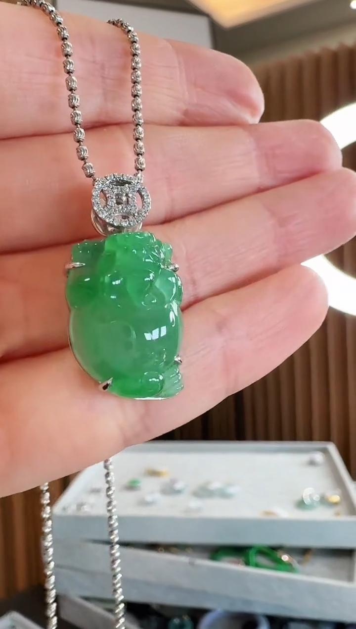 翡翠18K金镶嵌吊坠(不含链)吊坠