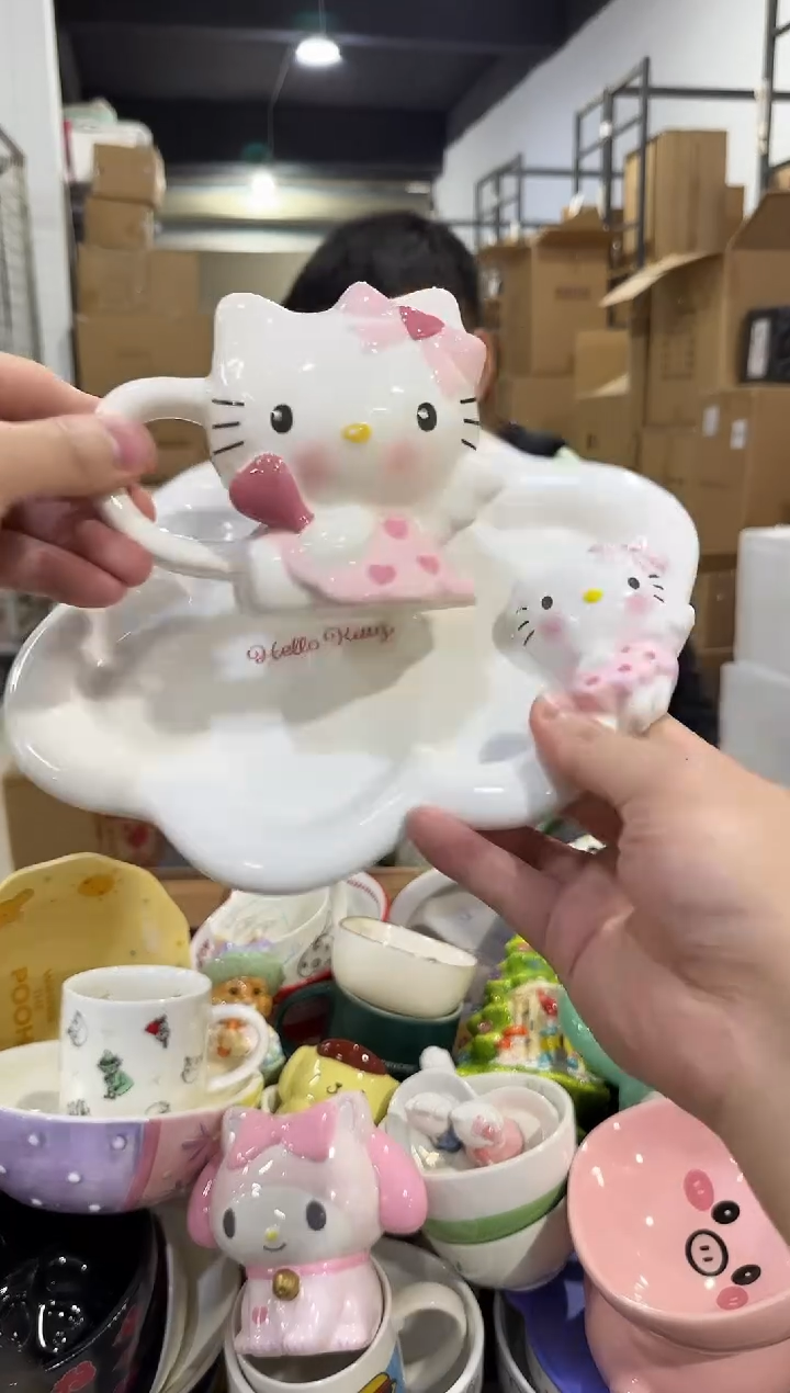 瓷片原盒kt猫天使一杯一碟