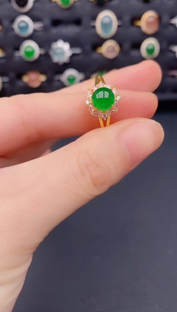 银S925镶嵌戒指翡翠天然a货翡翠45