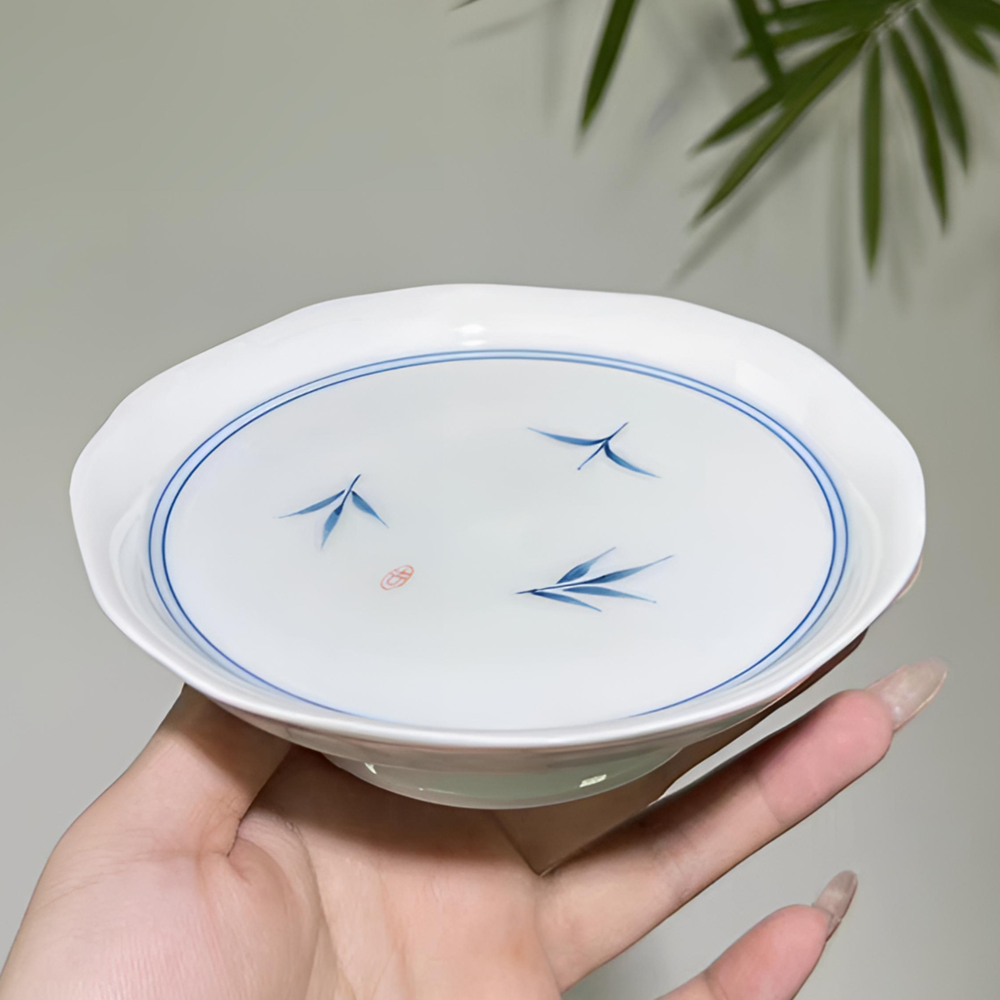 蓝竹纯手绘釉下彩白瓷陶瓷茶具功夫茶具新品高雅花口壶承