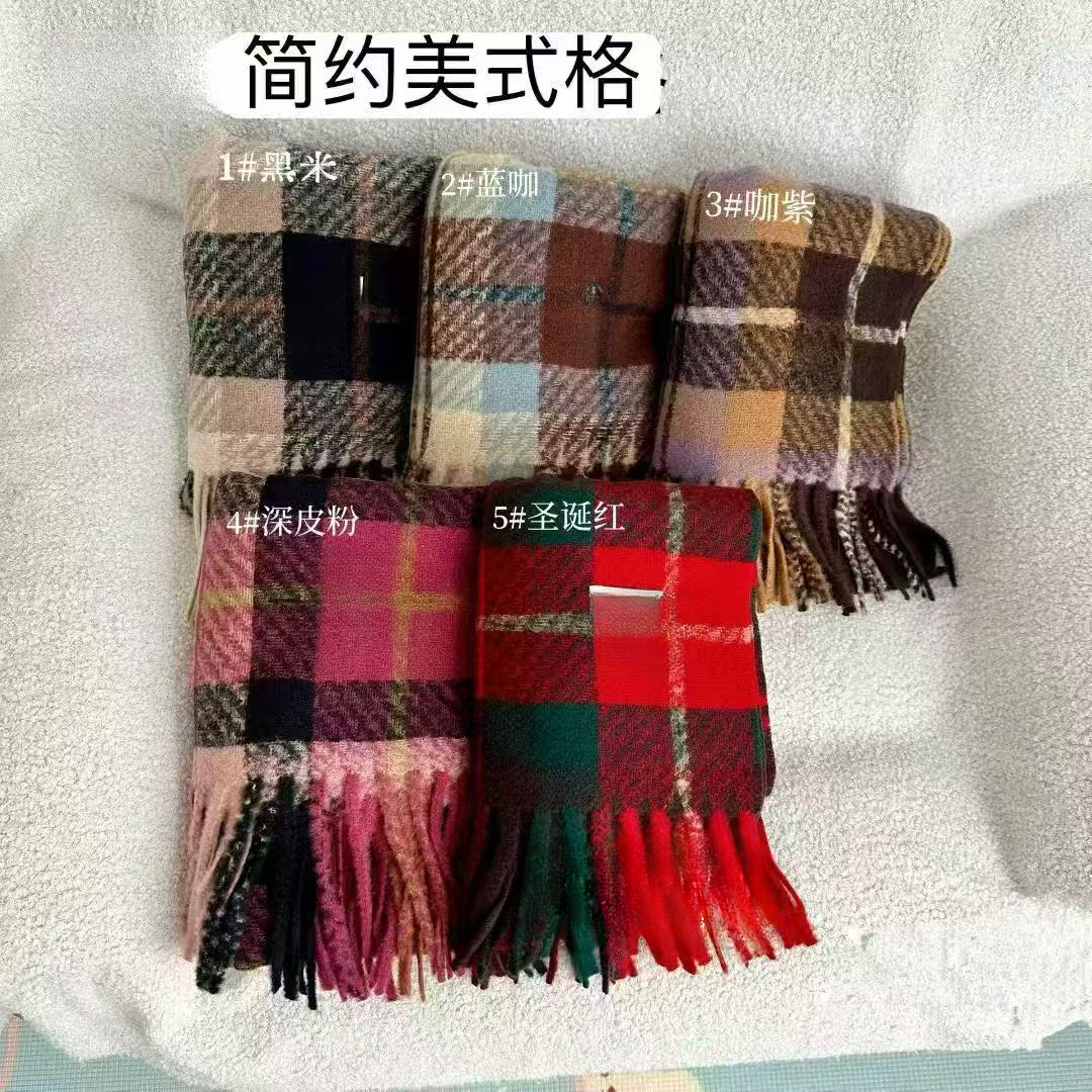 666-1204/21-677 韩系气氛复古格子简约高级感保暖加厚围巾