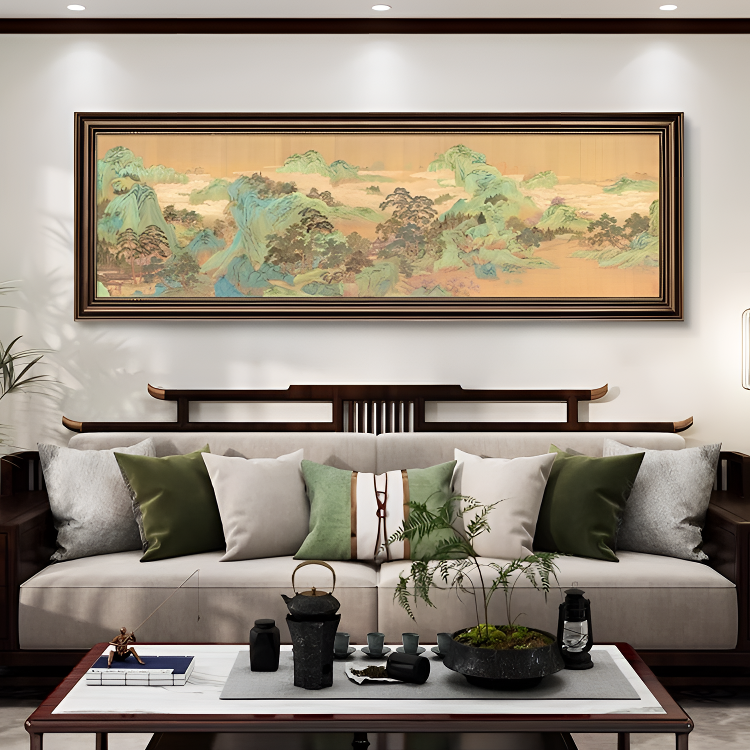 装饰画新中式花鸟植物花卉卧室床头挂画客厅沙发背景墙壁画横款