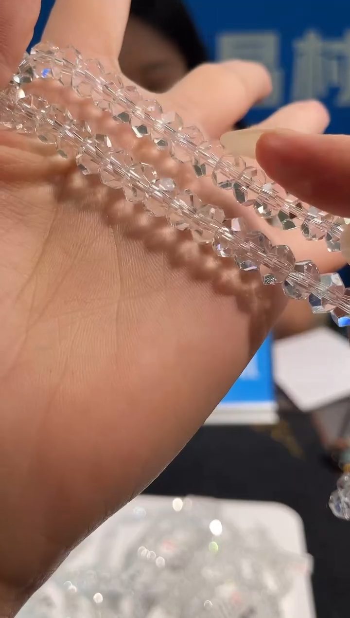 水晶手链未镶嵌7号白水晶盘珠切面单圈