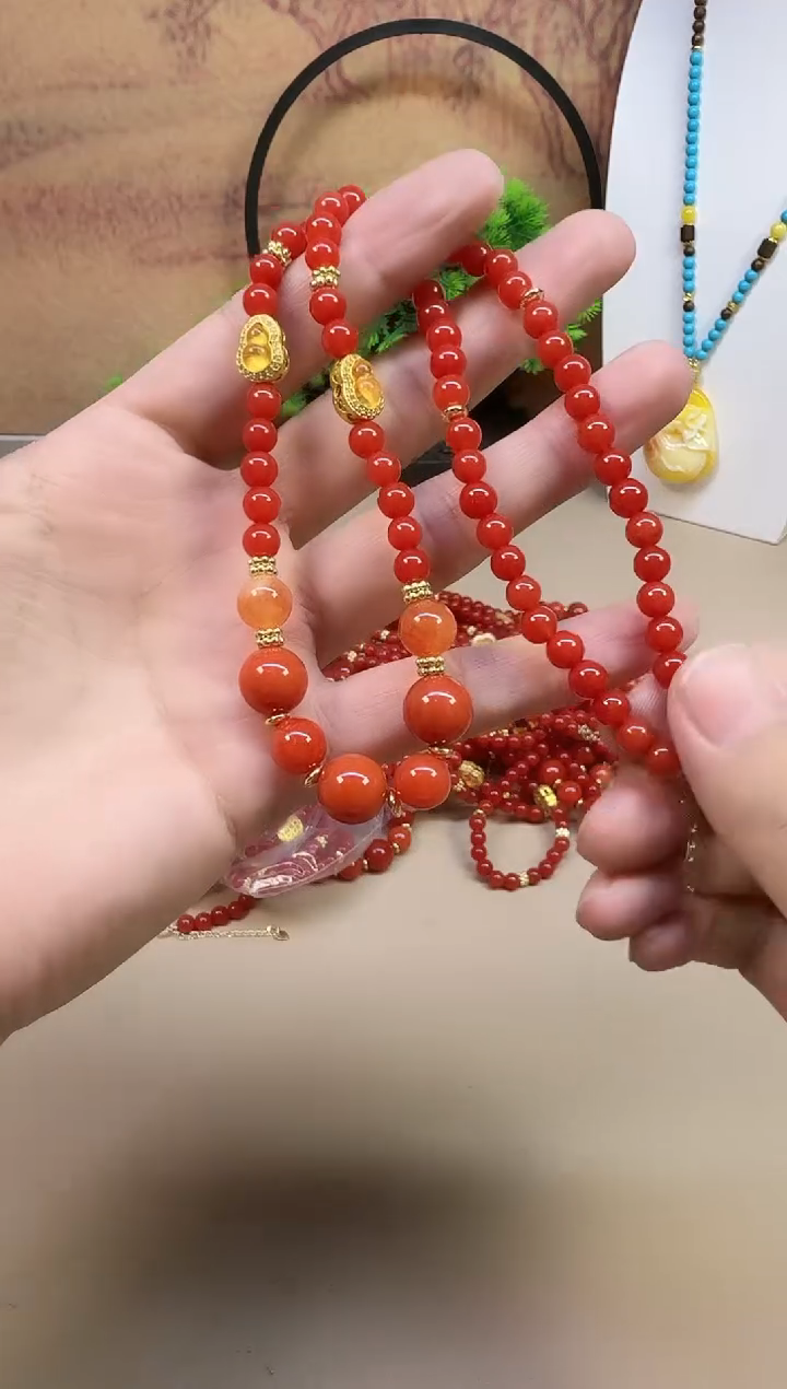 颈饰14K金镶嵌南红玛瑙B164 