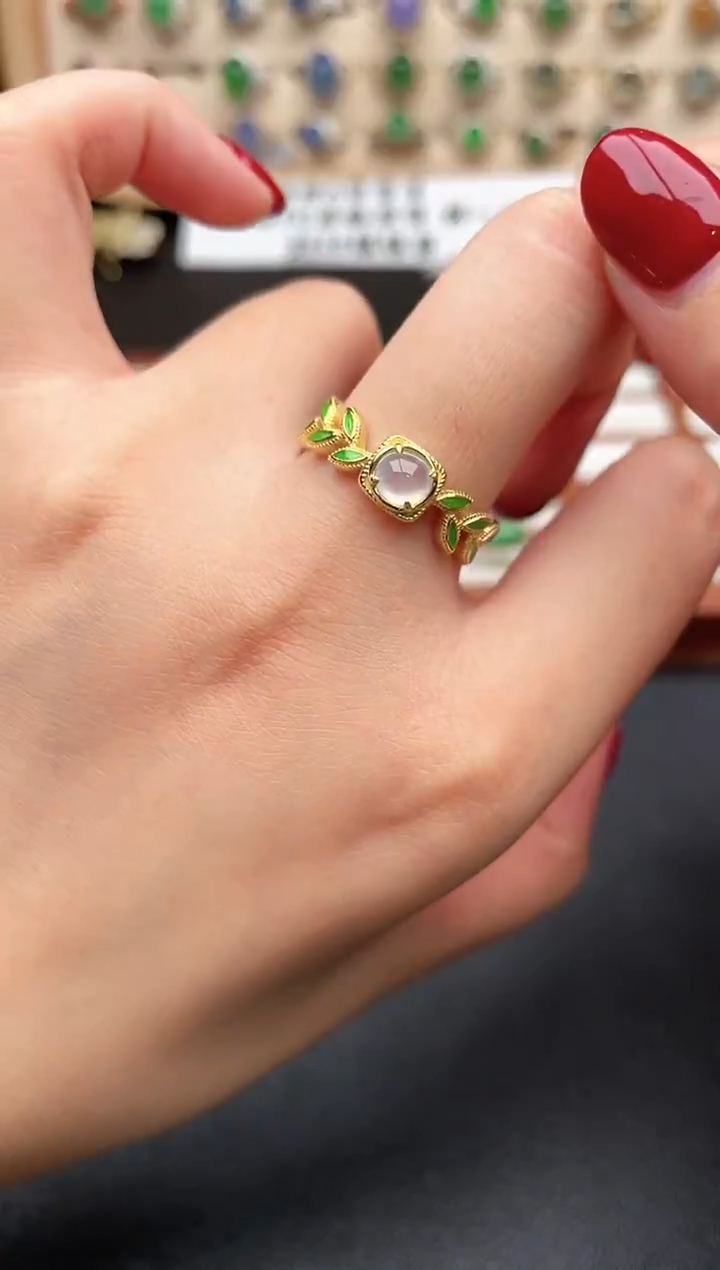 银S925镶嵌戒指翡翠一物一证一礼盒