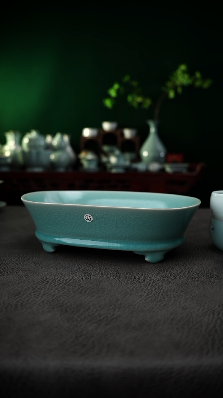 瓷片95号仿古天青水仙盆微微瑕