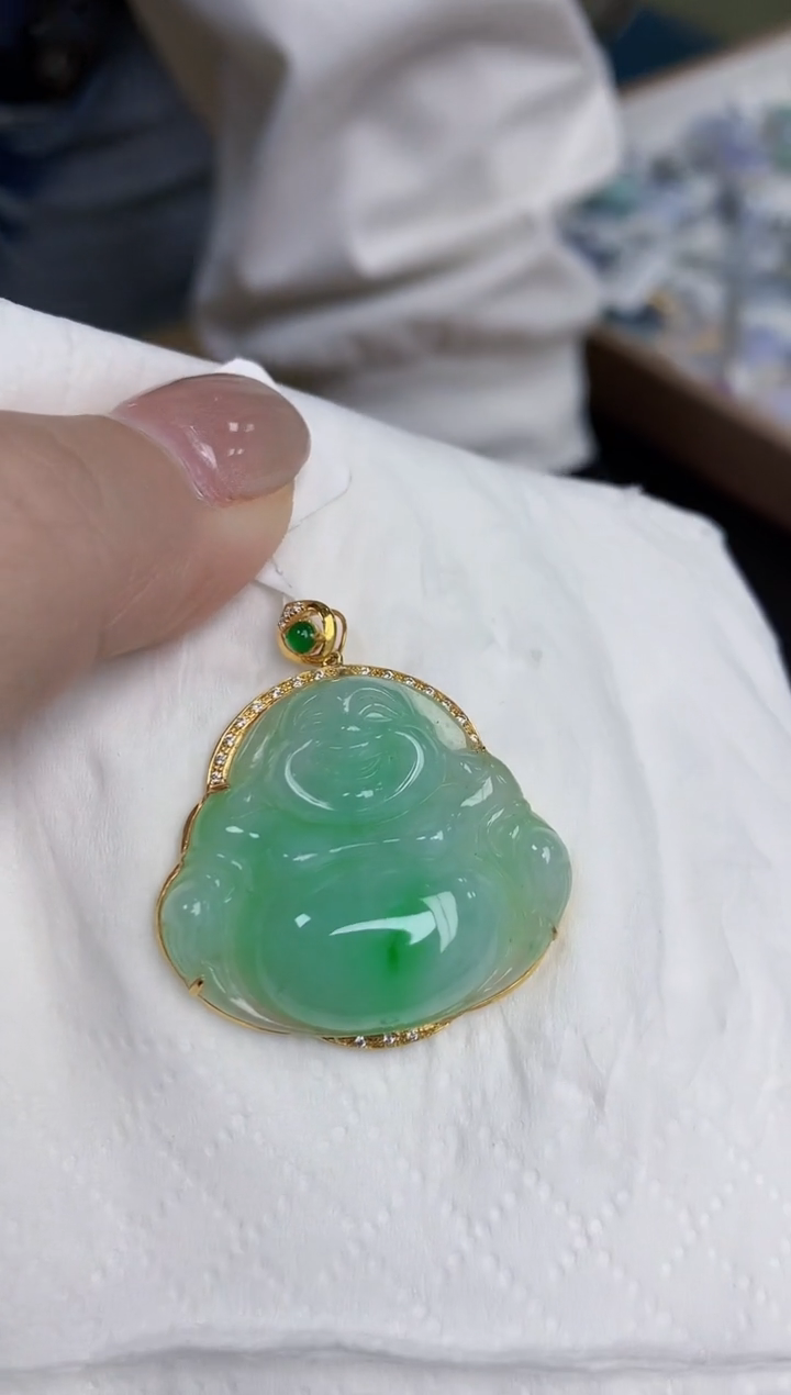 【闪购商品】翡翠颈饰18K金镶嵌天然缅甸翡翠A货