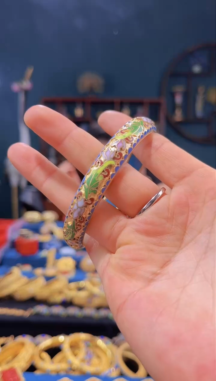 【闪购商品】非遗绝技 景泰蓝金地手镯 红 65圈