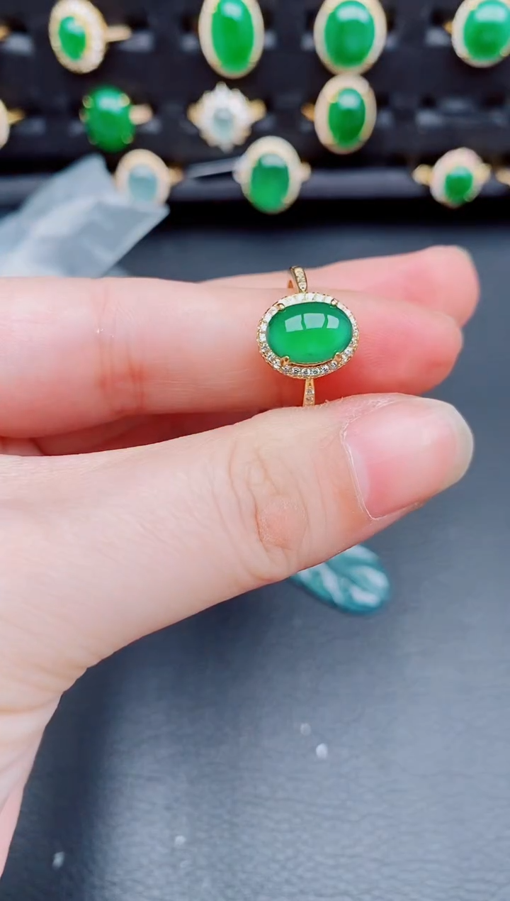 【闪购商品】翡翠戒指银S925镶嵌天然a货翡翠340