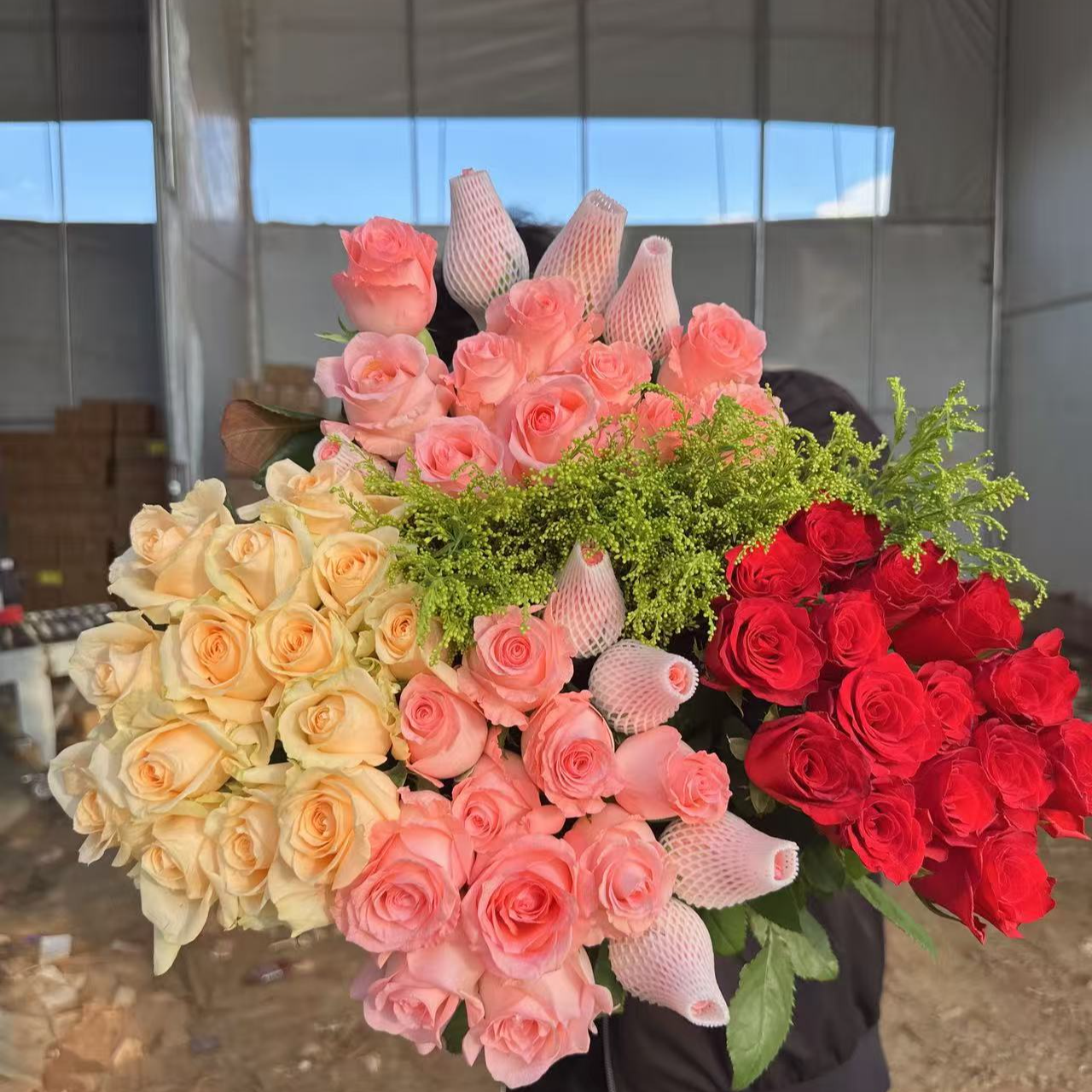 【爆款福利6件套】10枝粉玫瑰+10枝红玫瑰+红豆康乃馨橙芭比配草