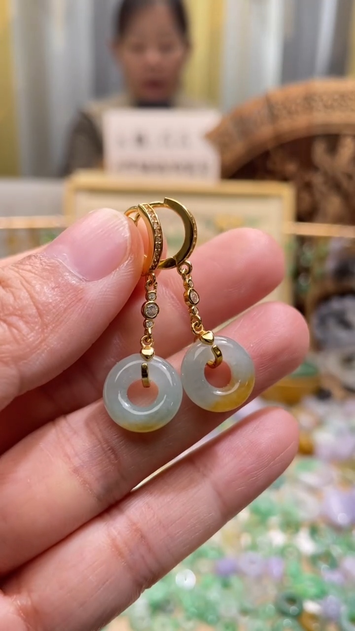 颈饰未镶嵌翡翠甜甜圈一对耳包