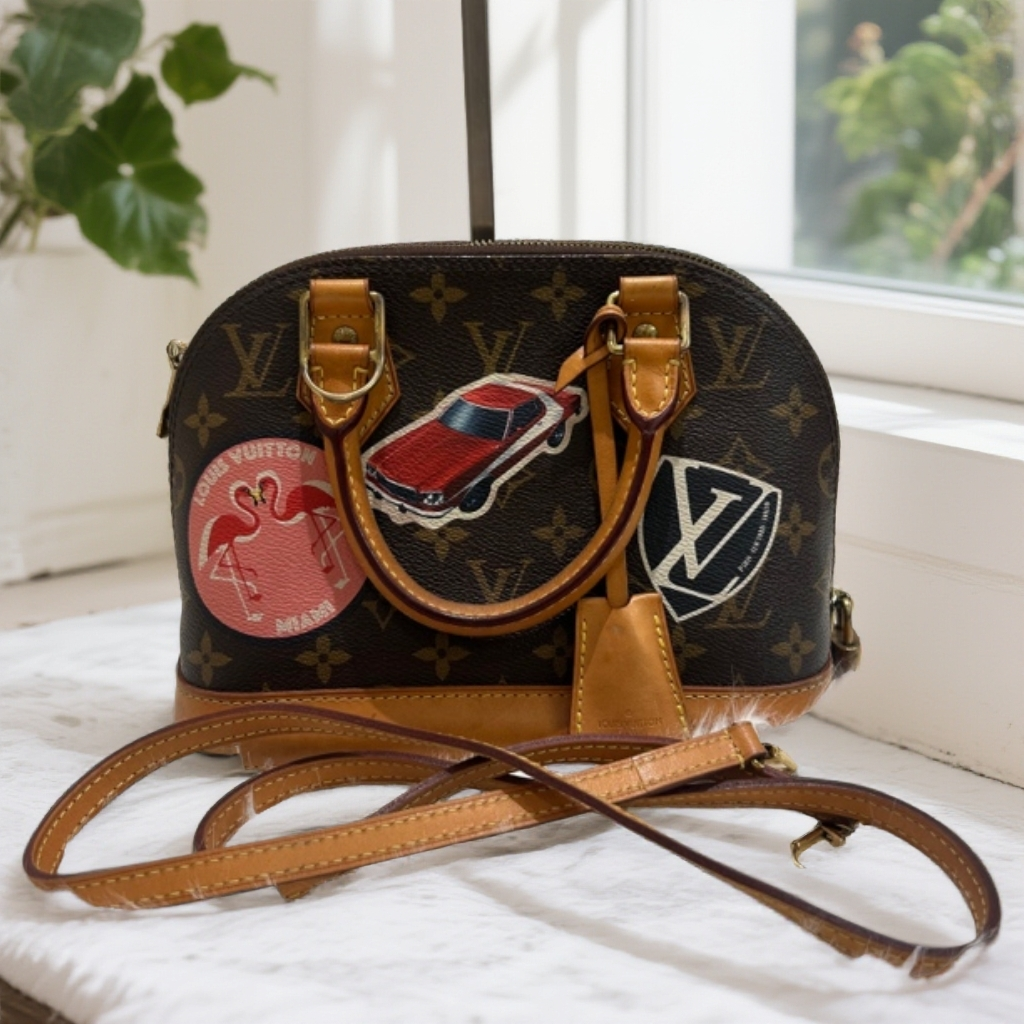 95新 LouisVuitton/路易威登 Lv贝壳bb老花徽章单肩斜挎包 014701