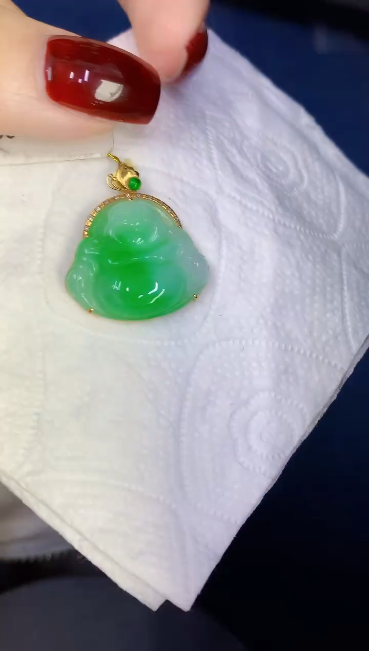 颈饰18K金镶嵌翡翠缅甸天然翡翠A货