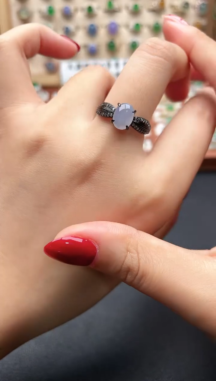 银S925镶嵌戒指翡翠一物一证一礼盒