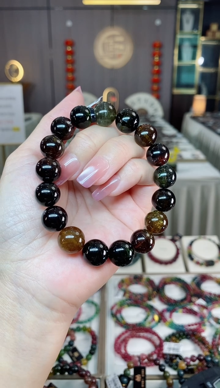 未镶嵌老矿碧玺黑美人单圈手串12mm+碧玺hon多样性发货一条