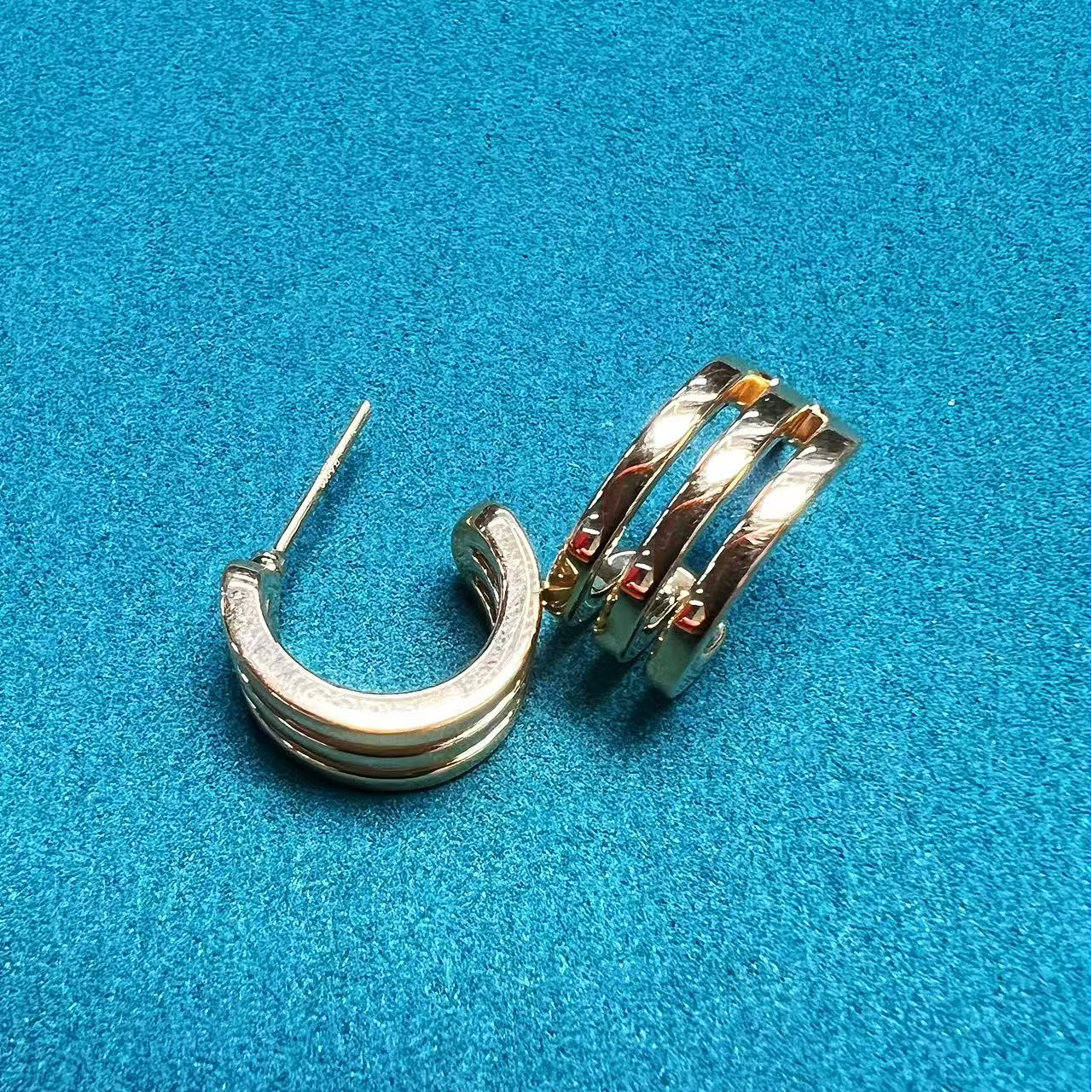 足金 5D无氰工艺光面几何C圈耳饰 气质百搭半圈