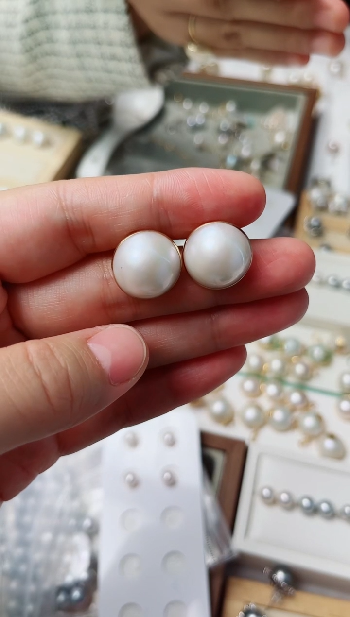 耳饰拼合珍珠（马贝珠）18K金镶嵌16-17