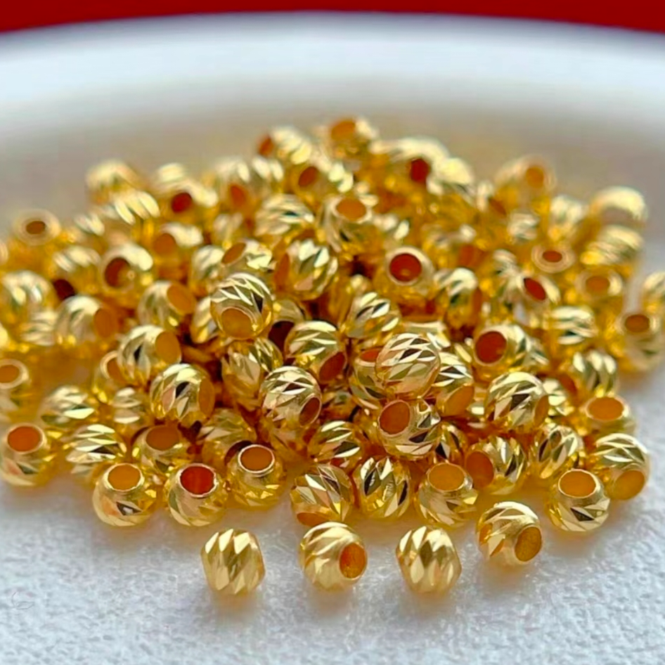 【质检发货】18K金古法车花珠定位隔珠可穿手串DIY（1颗）卡约2.5mm