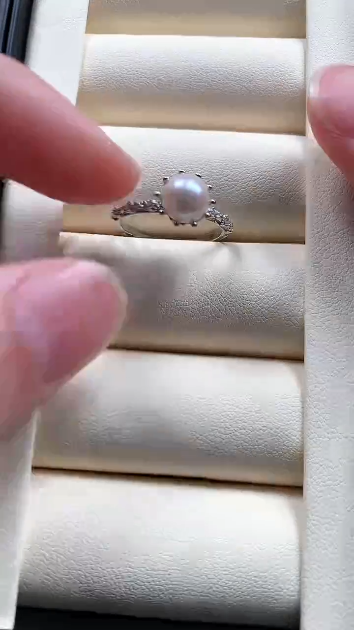 【闪购商品】海水珍珠戒指银S925镶嵌手捧花珍珠戒指