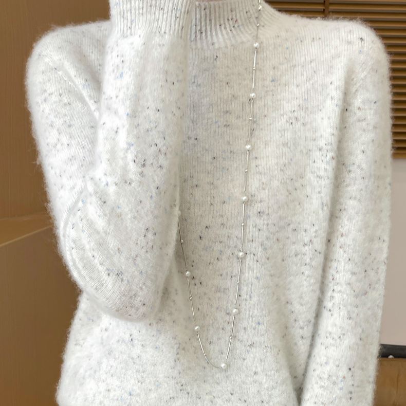 100纯羊毛点子纱半高领羊毛衫女气质百搭上衣D345