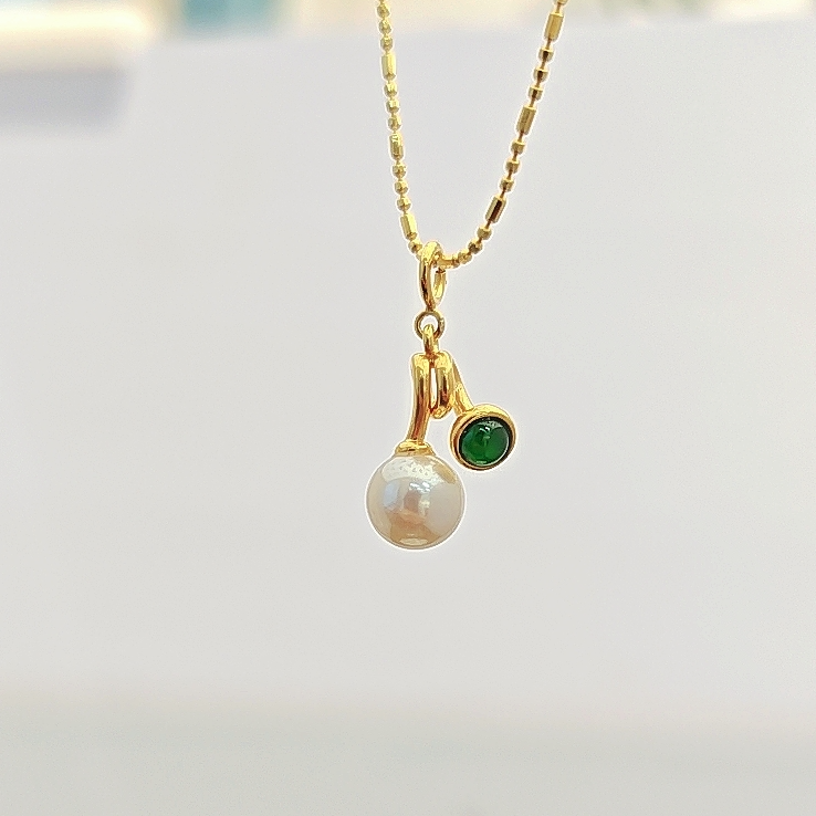 珍珠翡翠吊坠  18k金  2491 （不带链）多样性发一件