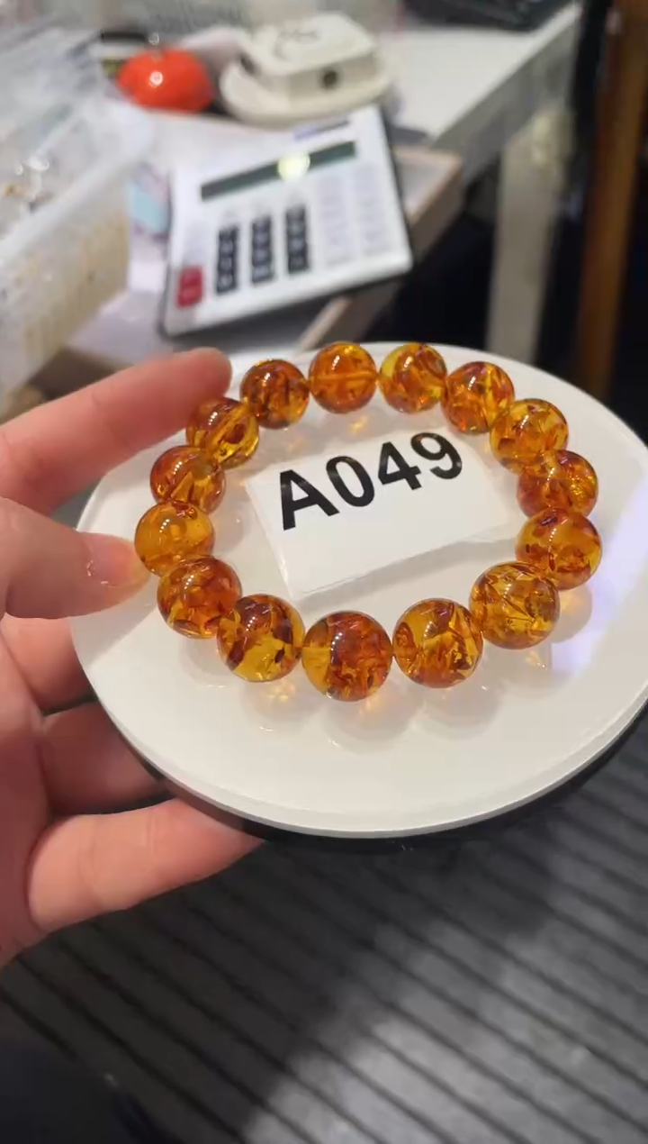 手链琥珀（花珀）未镶嵌A049 花珀 13+