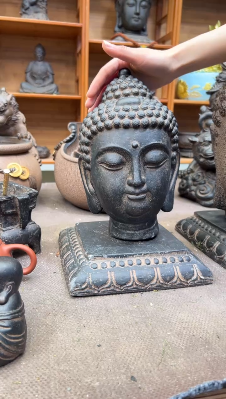 陶土【火山泥】小佛首+莲花底座