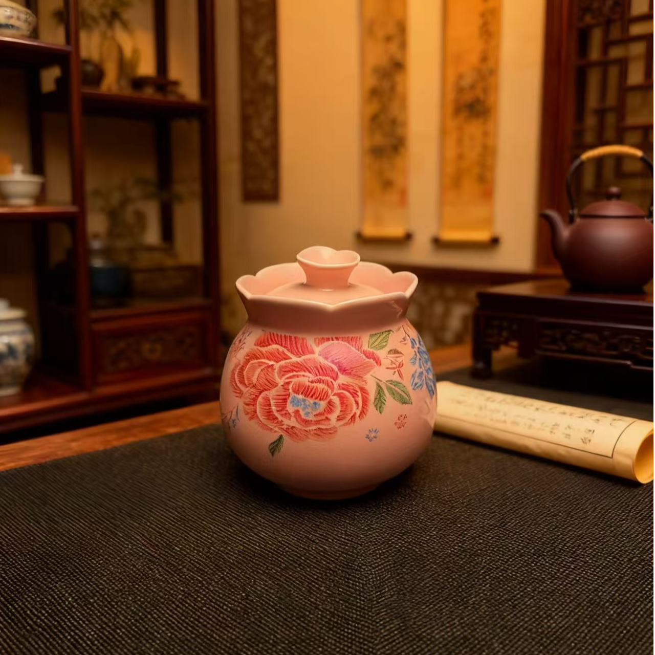 ＳＤ粉汝掐丝牡丹茶叶罐ＴＪ  204