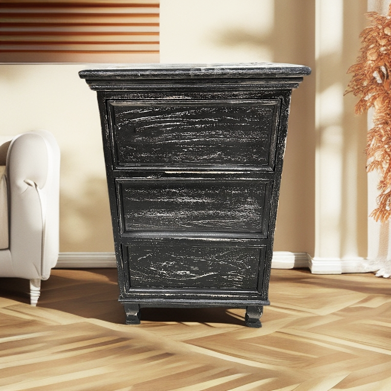 实木美式斗柜卧室家用收纳柜客厅三斗柜卧室主卧复古斗柜整装