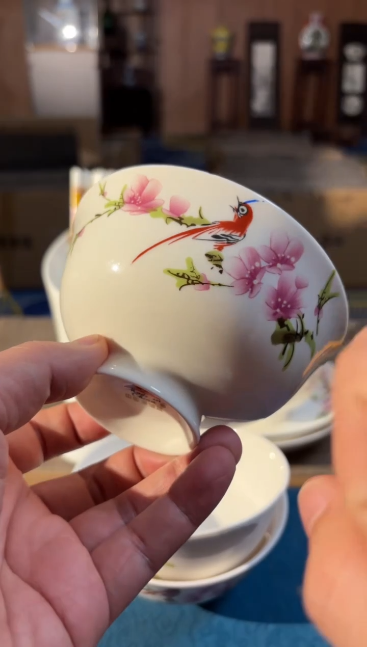 摆件瓷景德镇陶瓷水点桃花碗一个