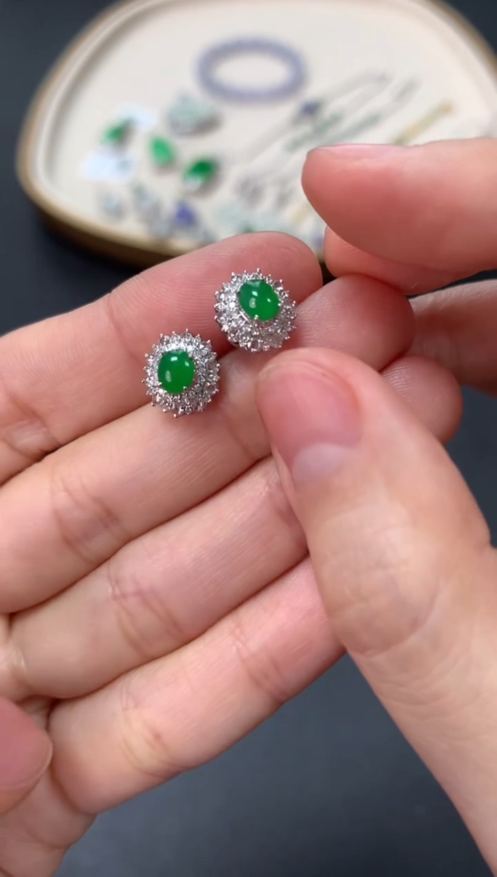 【闪购商品】翡翠耳饰18K金镶嵌耳饰7980