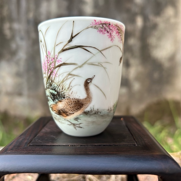 陶瓷品茗杯余小平老师芦雁图纯手工创意陶瓷茶杯精美手绘中式白瓷
