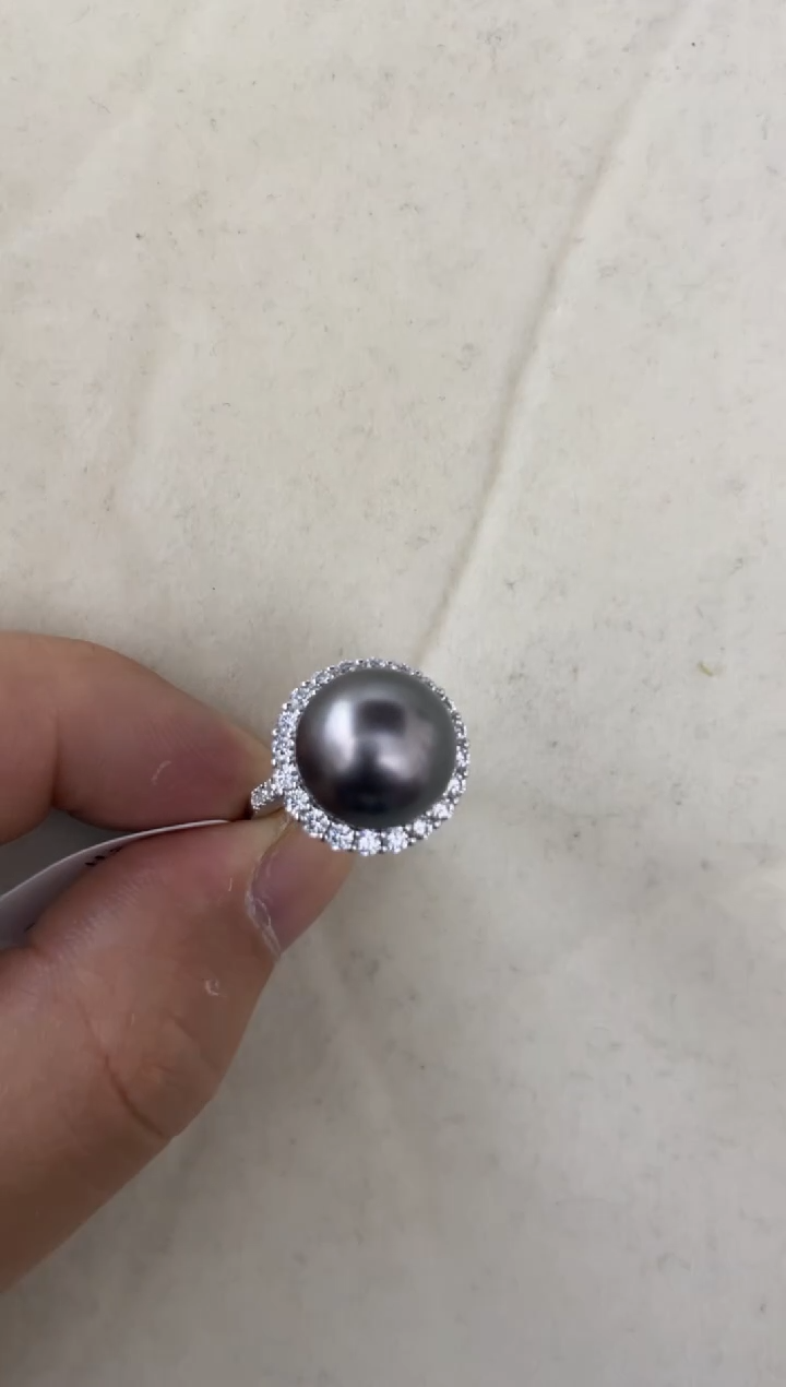 海水珍珠戒指银S925镶嵌12-13