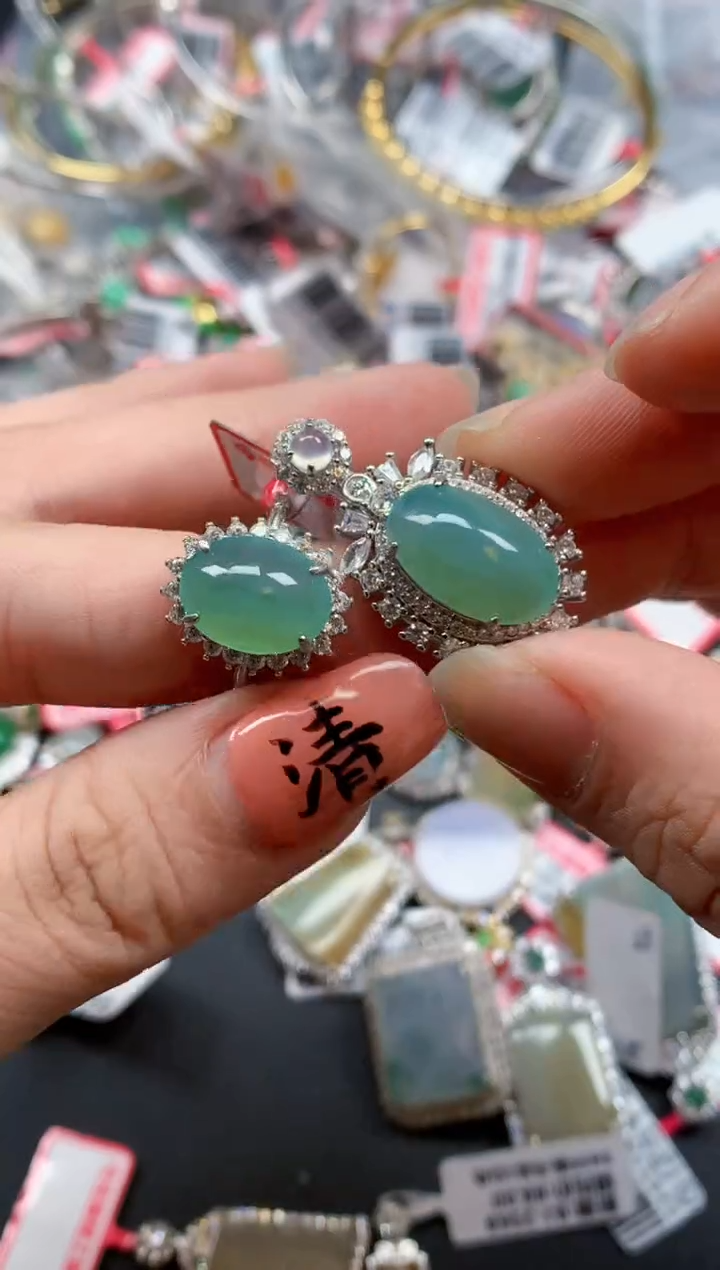 银S925镶嵌戒指翡翠天然A货缅甸翡翠