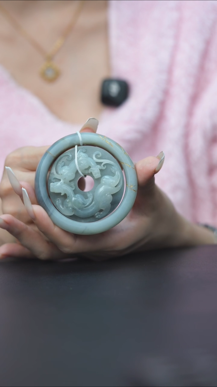 未镶嵌手镯和田玉HA00290青花手镯带镯心雕-------57.7