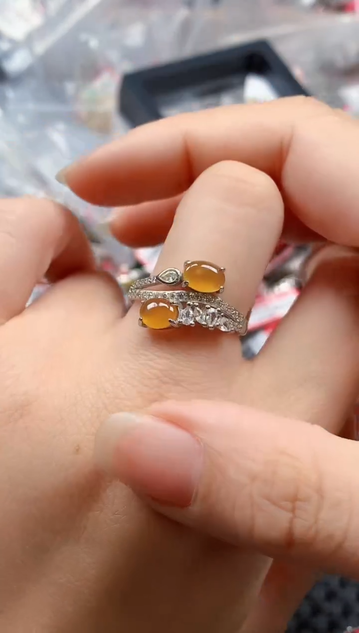 银S925镶嵌戒指翡翠天然A货缅甸翡翠