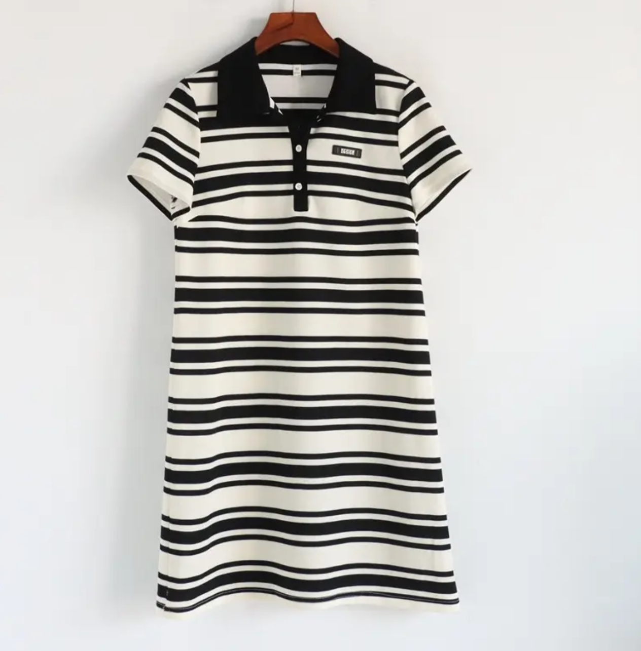 H2524韩系简约风条纹翻领中长款2025年春季新款气质连衣裙L9