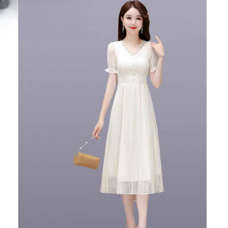 夏季气质女神范白色高级感显瘦端庄大气连衣裙S108